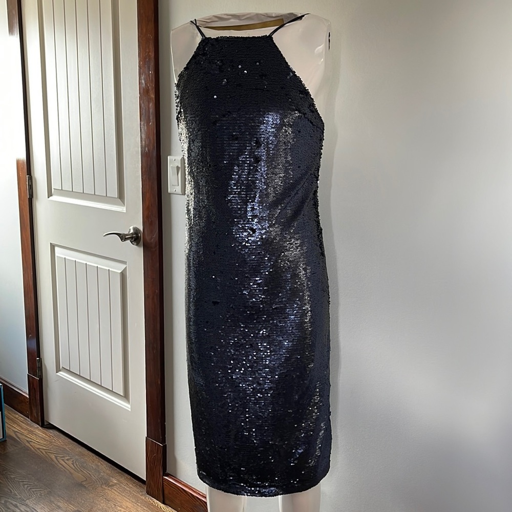 Gorgeous Pink Stitch Navy Sequin dress